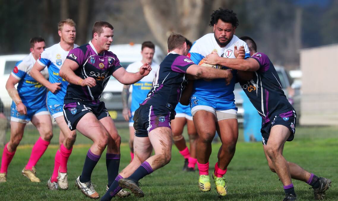 CHARGING AHEAD: Tolo Aroha-Tuinauvai didn't play out the second half of Tumut's tight win over Southcity with a knee issue. Picture: Emma Hillier