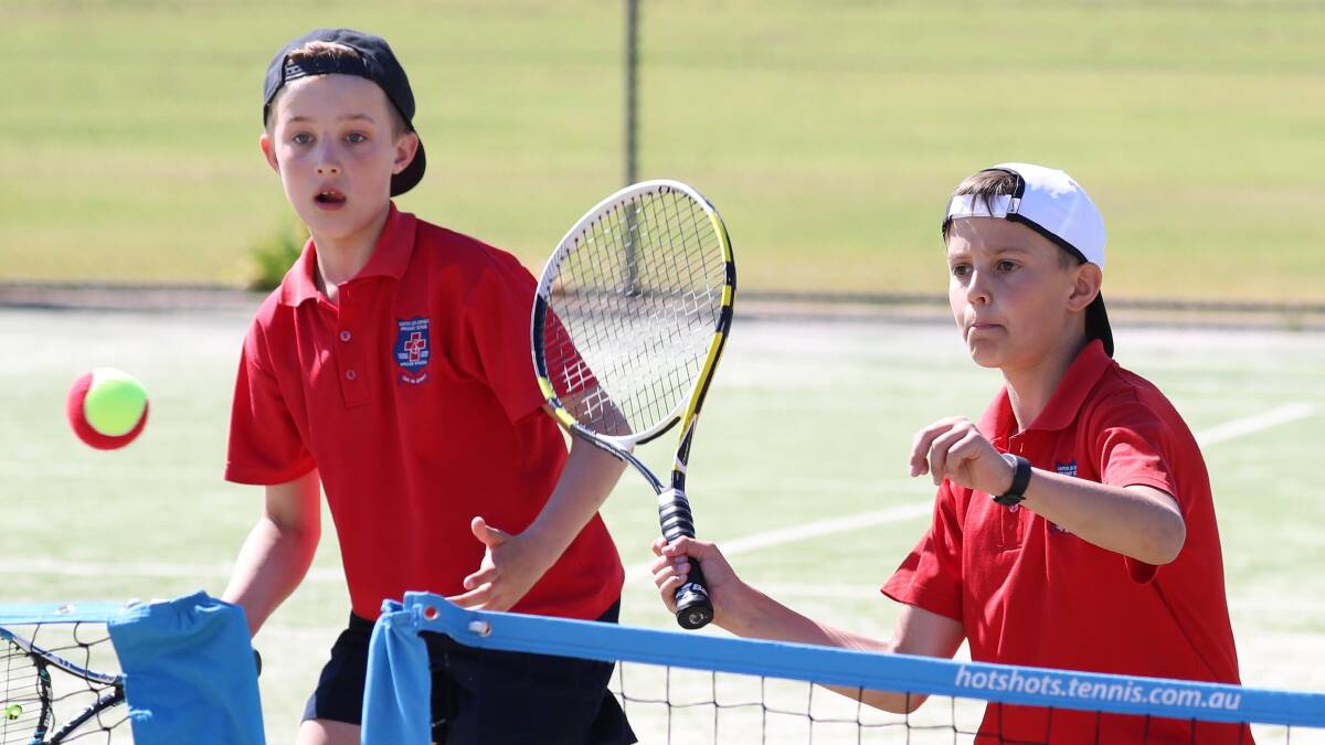 TEAM WORK: Nathan Shaw and Levi Baggio, both 10, where part of the successful Mater Dei Primary School side who qualified for the Todd Woodbridge Cup state finals on Thursday. Picture: Les Smith