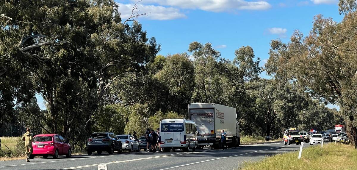 A man is in a serious but stable condition after he was struck by a truck on the Olympic Highway. Picture by Taylor Dodge
