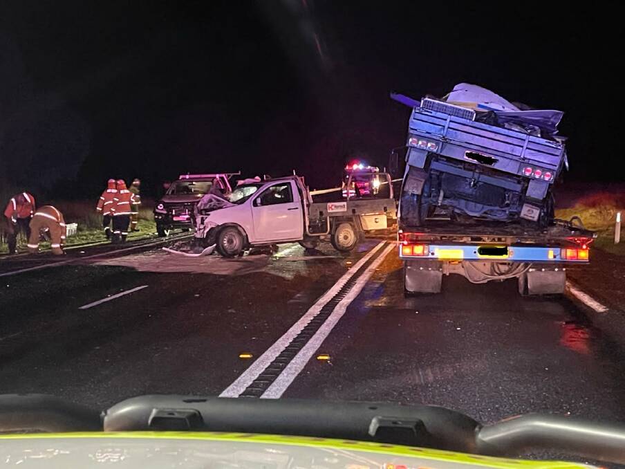 CRASH: Three people were taken to Wagga Base Hospital after a collision on the Sturt Highway. Picture: NSW Ambulance 