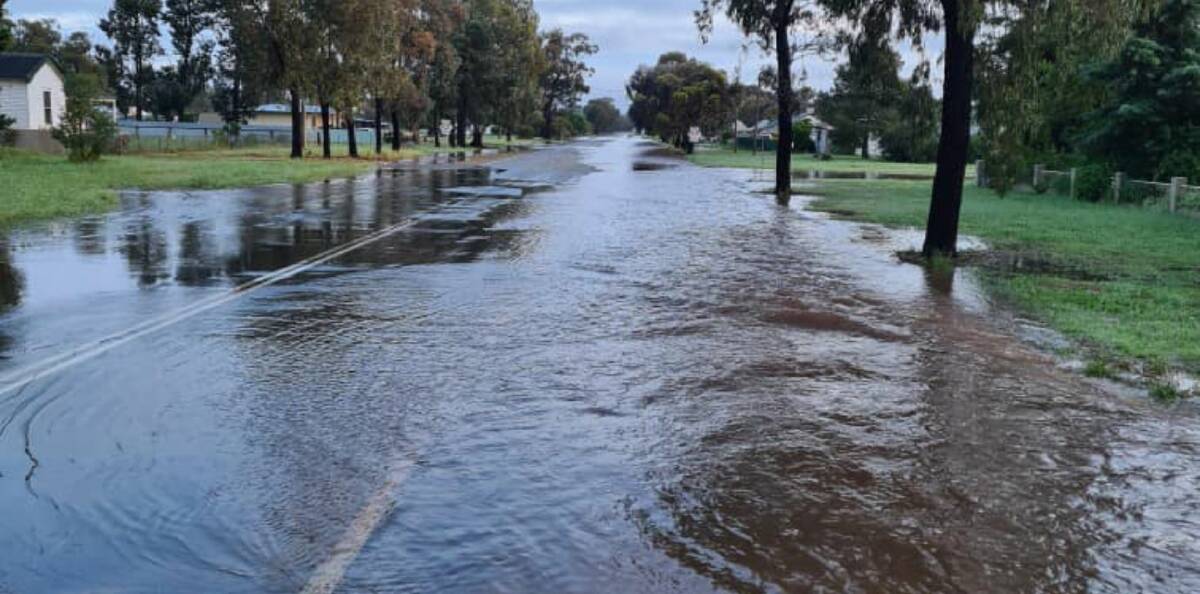 Burleigh Griffin Way has been reopened, but residents are told to be aware of possible water over the road near Ariah Park. Picture by Temora Shire Council 