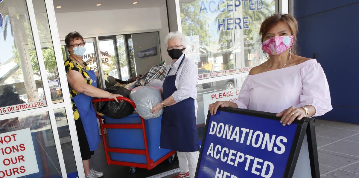 DONATIONS ACCEPTED:Volunteers Monica Kember, Bev Tyler and Sonia Lynch at the Peter Street Vinnies taking donations which were made the right way. Picture: Les Smith