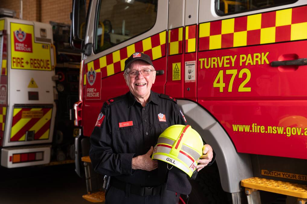 Fire and Rescue NSW Turvey Park Station deputy captain David Gill will hang up his helmet on Wednesday after more than 40 years of fighting fires. Picture by Madeline Begley 