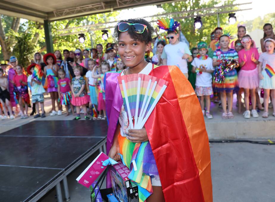 Wagga girl Kylie Warnes, 12, took out the Tiny Trendsetter award at the Wagga Mardi Gras. Picture by Les Smith 