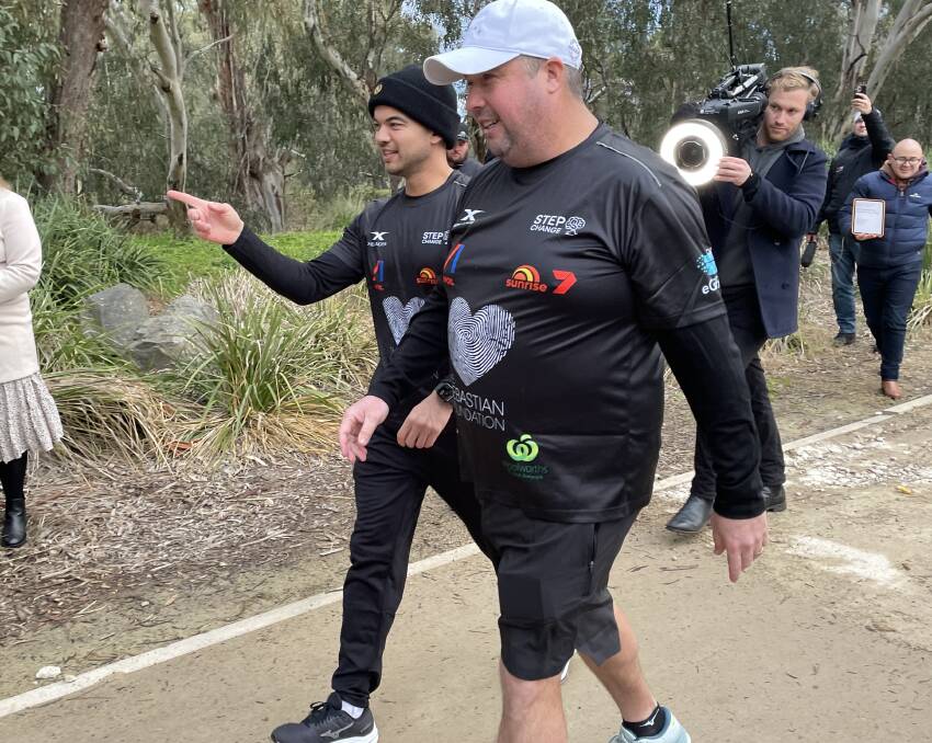 ACCOMPLISHED: Guy Sebastian and Tim Freeburn left Wagga for their 500km walk in support of youth mental health program Open Parachute on July 1 and arrived in Sydney on July 15. Picture: Taylor Dodge