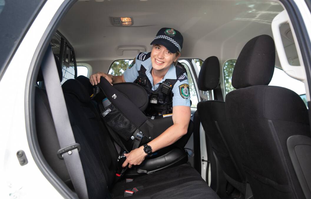 Riverina Highway Patrol Leading Senior Constable Hannah Bloomfield is urging residents to ensure their car seats are properly fitted. Picture by Madeline Begley 