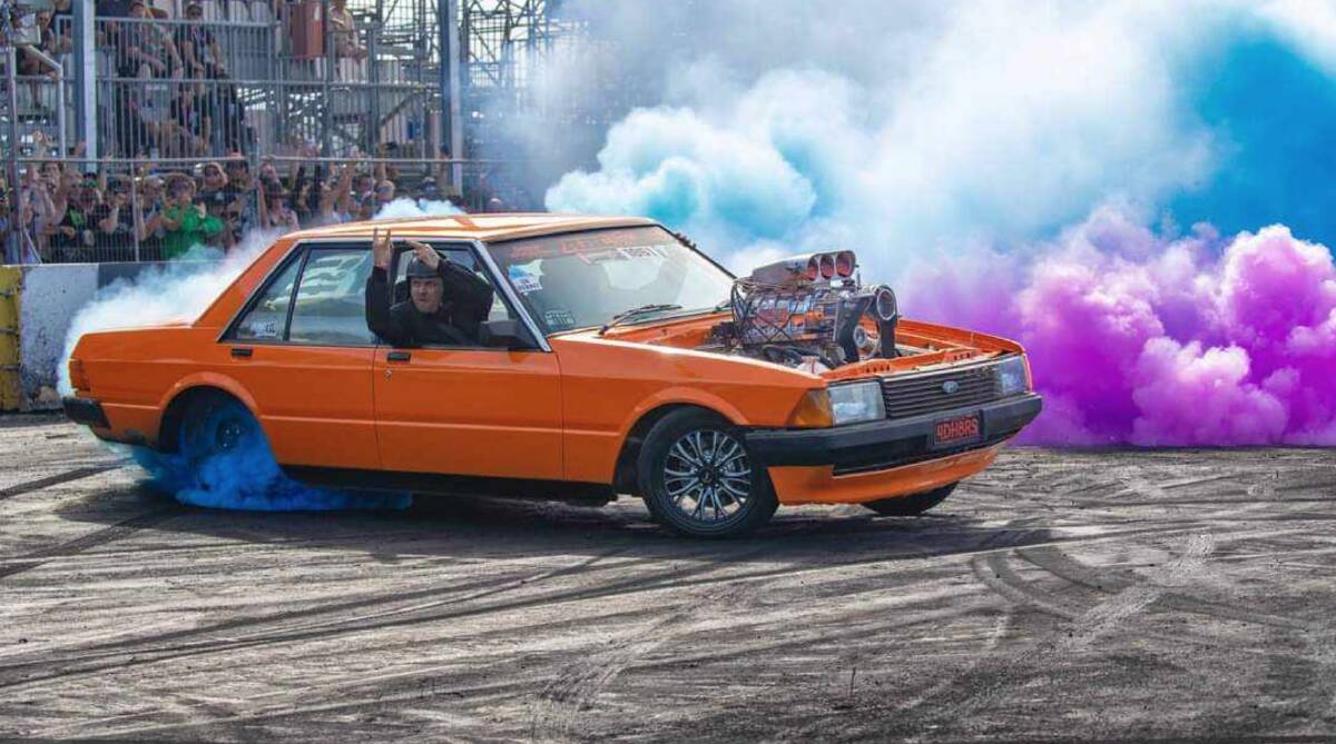 Summernats Burnout Masters finalist Robert Cottrell placed third at the weekend. Picture by Riverina Thrashers 