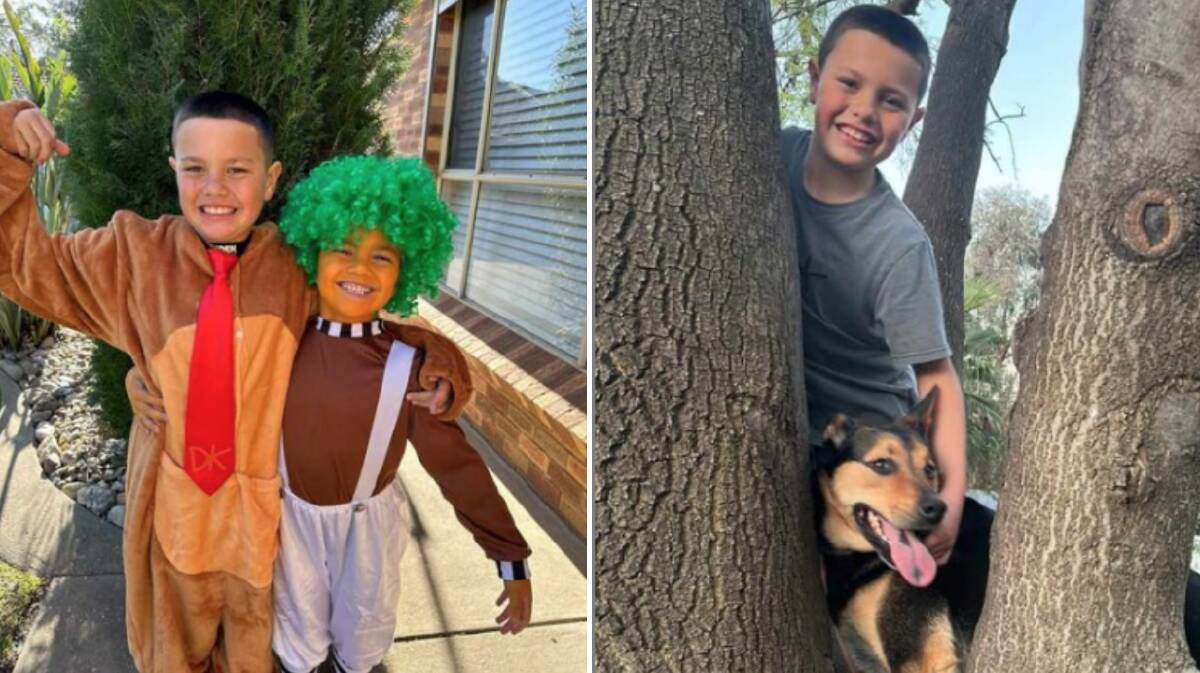 Nine-year-old Rhylee Logan and little brother, Cooper Logan, 7 (left), and Rhylee with his dog Max. Pictures supplied