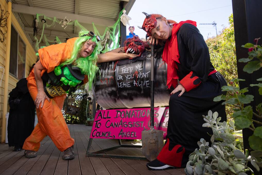 Nicole Wade and Kelly-Anne Ryan at Nicole's Forest Hill home where she has decked out her front and backyards for Halloween. Picture by Madeline Begley 