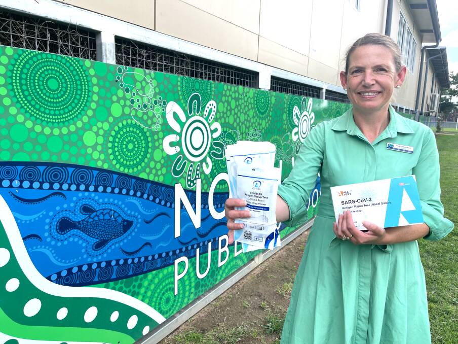 ON HAND: North Wagga Public School principal Trudy Standley is prepared to hand out rapid antigen tests to students experiencing COVID-19 symptoms. Picture: Taylor Dodge