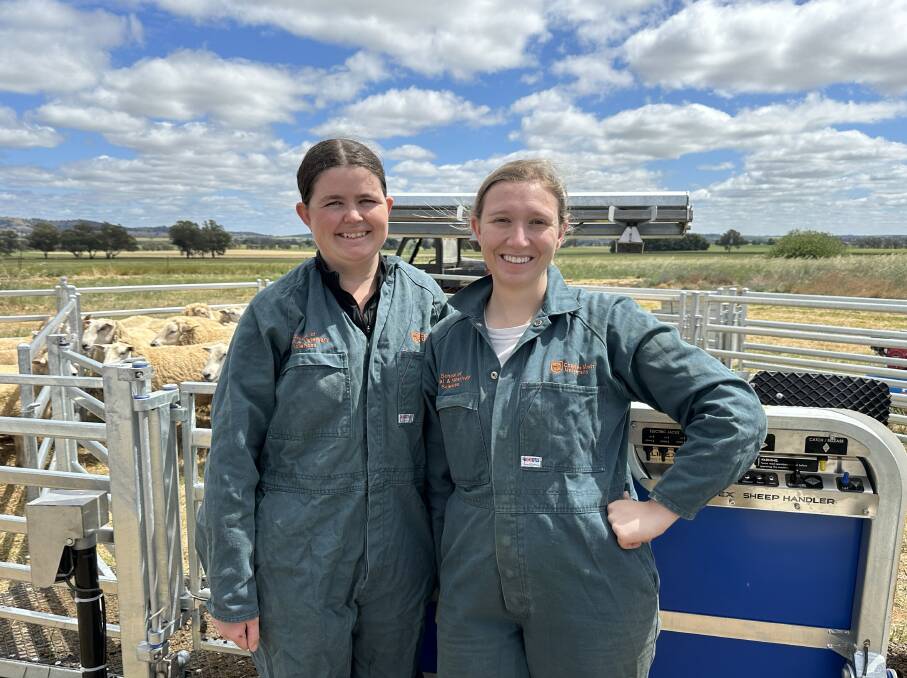 Veterinary students Brooke Wilson and Emma McTavish at the Empowering Generation Z farmlets at Charles Sturt in Wagga. Picture supplied 