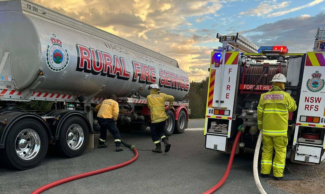 The Lake Albert Rural Fire Brigade deployed its tanker to assist Fire and Rescue NSW with the structure fire in Springvale on Sunday afternoon. Picture by Forest Hill Rural Fire Brigade