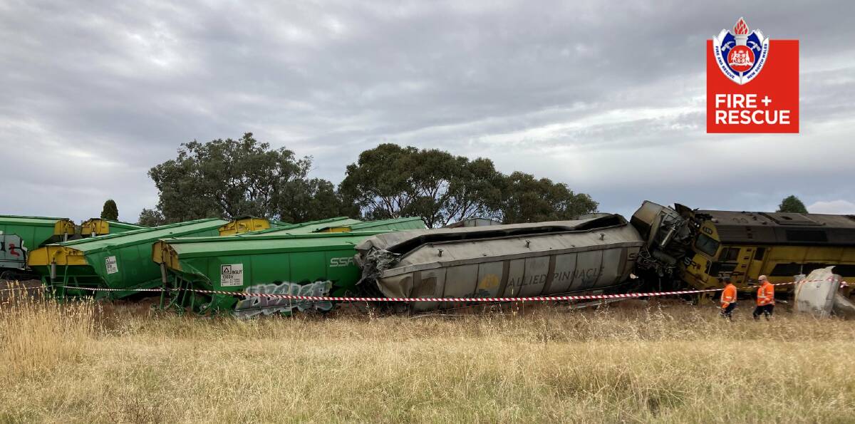 Fire and Rescue NSW capture train derailment after it collides with a truck. Picture by Fire and Rescue NSW