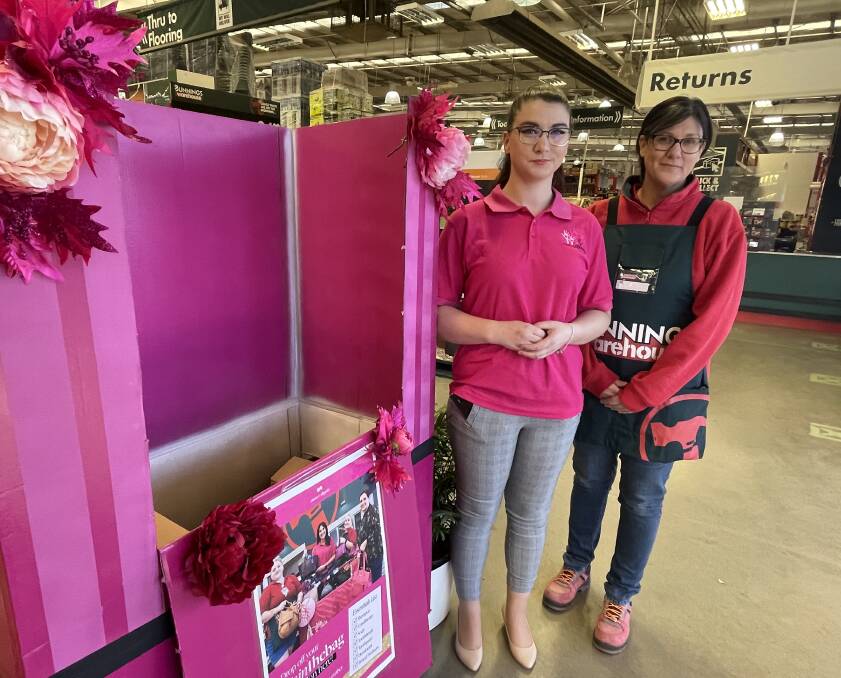 Wagga Share the Dignity campaign coordinator Ricki-Sue King with Wagga Bunnings activities organiser Liz O'Brien at the in-store drop off point. Picture by Taylor Dodge