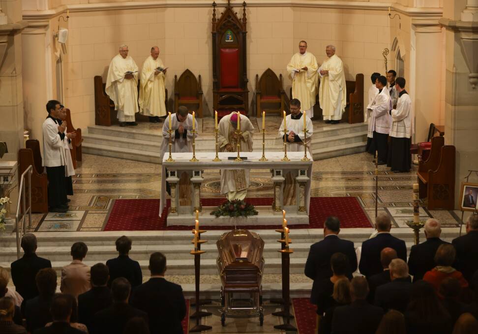 A Solemn Pontifical Mass for the Repose of the Soul of Archbishop Carroll was held on Wednesday in Wagga. Picture by Tom Dennis