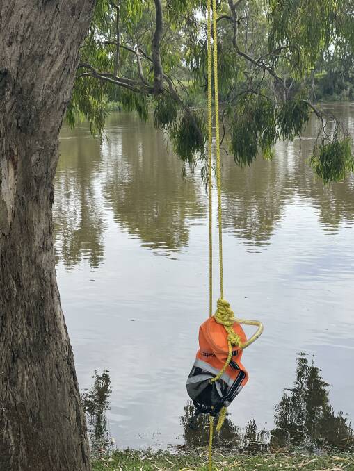 Vandals turn Wagga Beach safety equipment into swings expanding out over water-covered infrastructure. Picture: Taylor Dodge