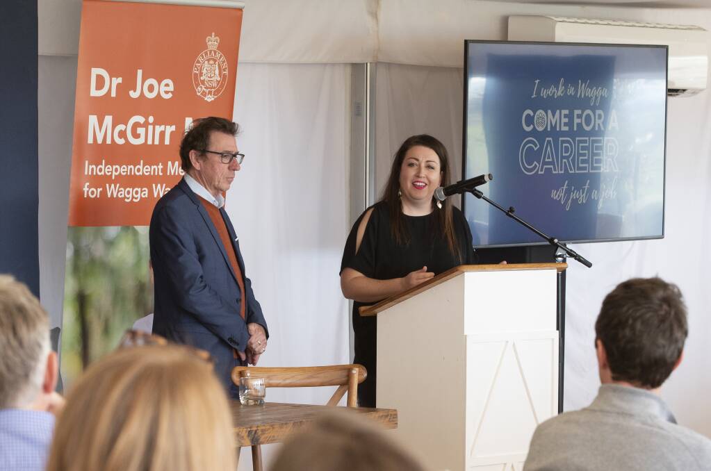 LAUNCHED: Member for Wagga Dr Joe McGirl and Wagga Business Chamber manager Serena Hardwick have launched a new campaign. Picture: Madeline Begley 