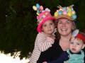 Sarah Abood with her daughter Matilda, four, and son Harry, one, in their Easter hats for 2024. Picture by Taylor Dodge
