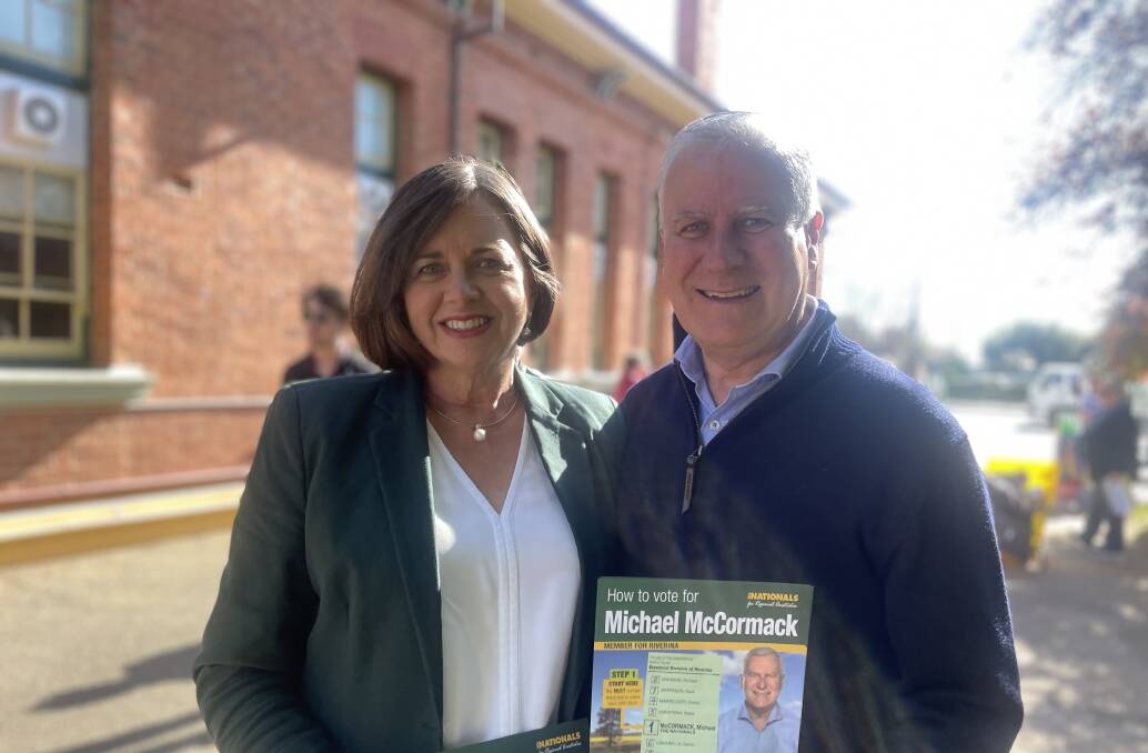 ELECTION DAY: Nationals MP Michael McCormack with wife Catherine Shaw at South Wagga Public School. Picture: Monty Jacka