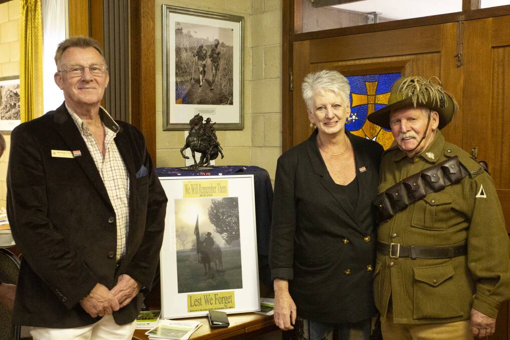 RECOGNITION: Veterans' Wheel to a Better Life director Ray Smith, Pro Patria community committee member Di Pilmore and Light Horse trooper Tony 'Hobbo' Hobbs at the Pro Patria Centre. Picture: Madeline Begley 