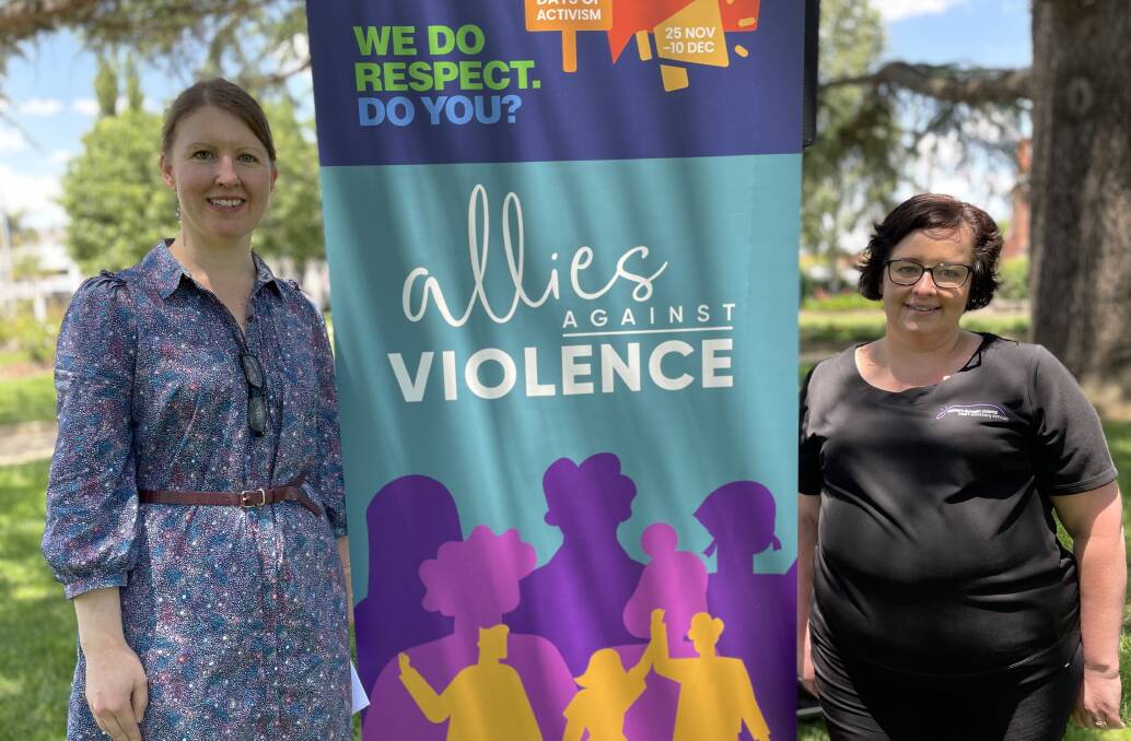 Manager of the DV2650 primary prevention project Helen Lord with Riverina Women's Domestic Violence Court Advocacy Service manager Emma Bromham at the allies barbecue. Picture: Taylor Dodge