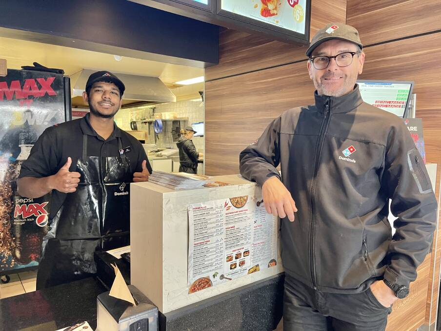 THUMBS UP: Domino's, Baylis Street Wagga store manager Jay Dhilipkumar with Dominos Wagga franchisee Daniel Evans. Picture: Taylor Dodge