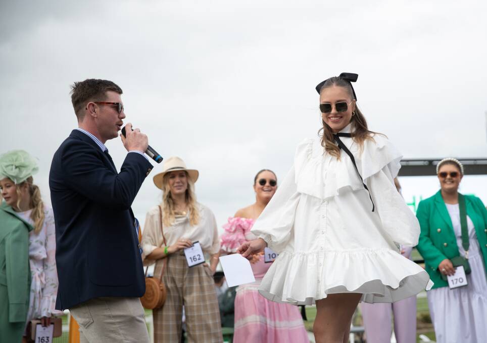 Wagga Ag Races 2022 Fashions on the Field participants take to the stage. Picture by Madeline Begley 