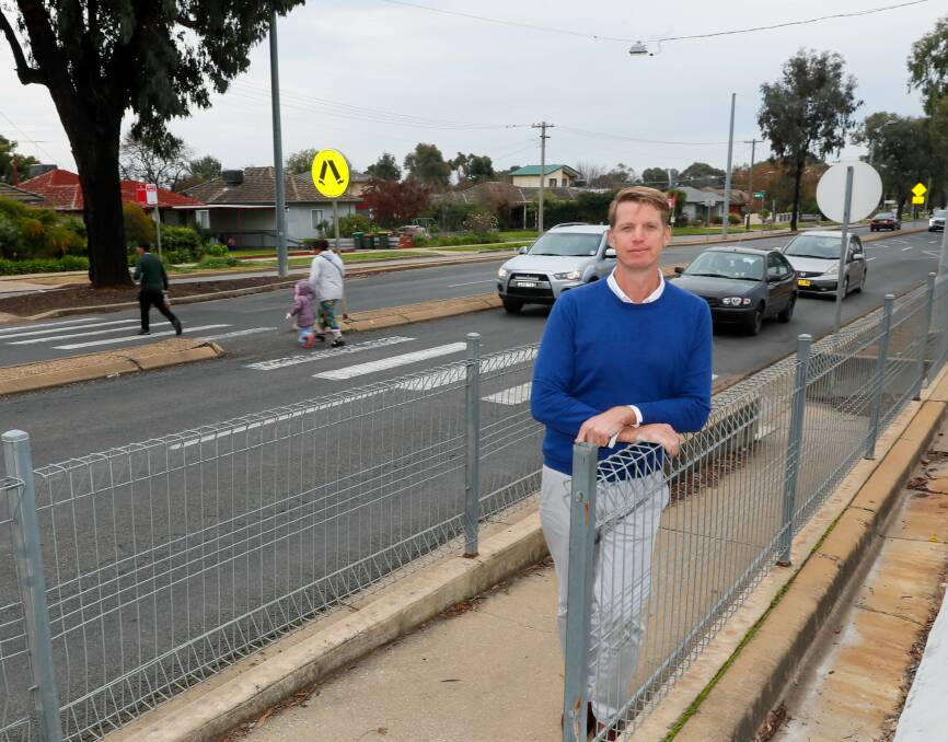 Wagga councillor Dan Hayes welcomes works to improve the lights along Bourke Street after four years of calling for action. Picture by Les Smith 