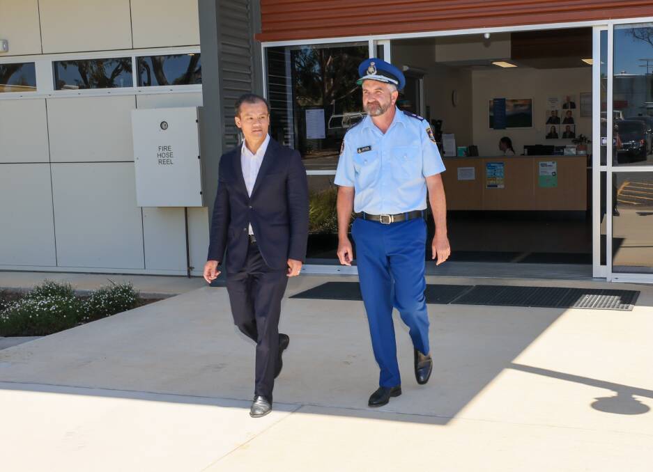 Minister for Corrections Anoulack Chanthivong and Corrective Services deputy commissioner Leon Taylor visited Junee Correctional Centre on Wednesday. Picture by Les Smith 