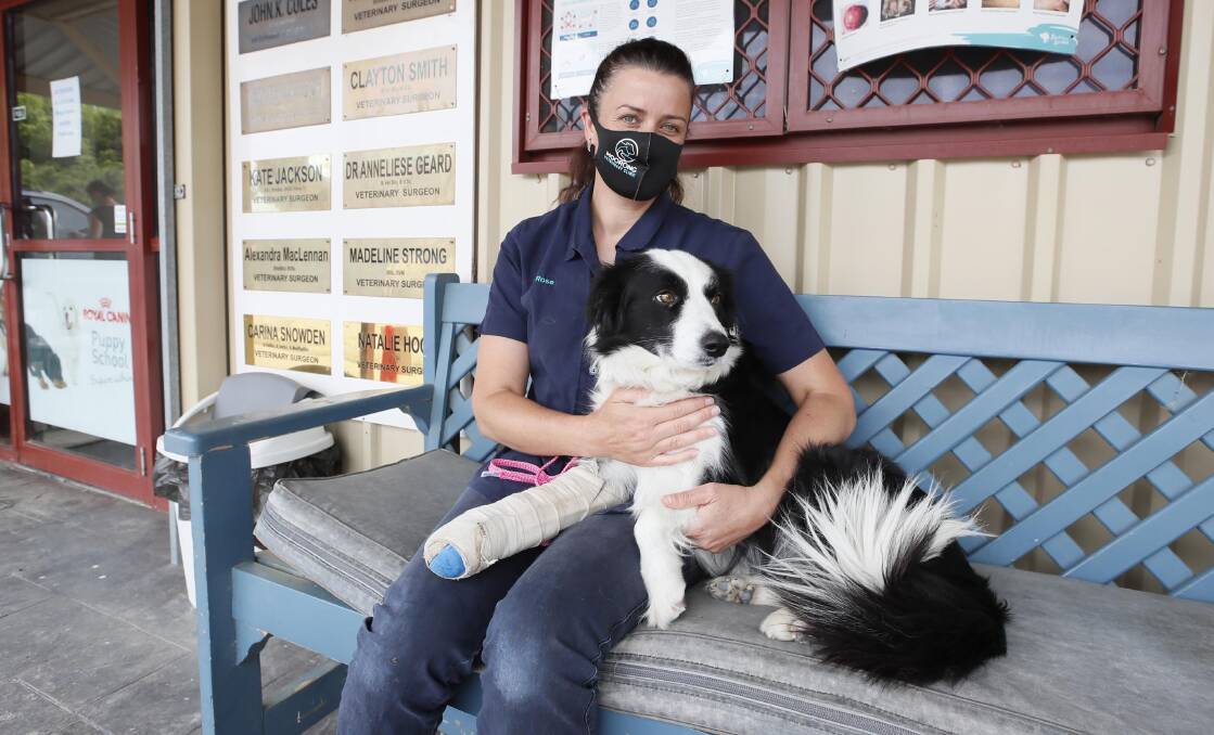 STAYING POSITIVE: Moorong Vet Clinic co-owner Rose McKean and border collie Zali are remaining optimistic for a solution to staff shortages. Picture: Les Smith 