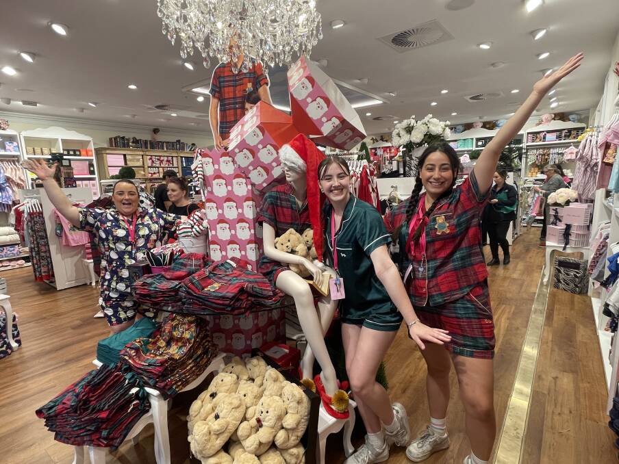 Peter Alexander Wagga store manager Chloe Wiercinski with assistant manager Kasey Rumble and regional manager Talia Lovecchio. Picture by Taylor Dodge