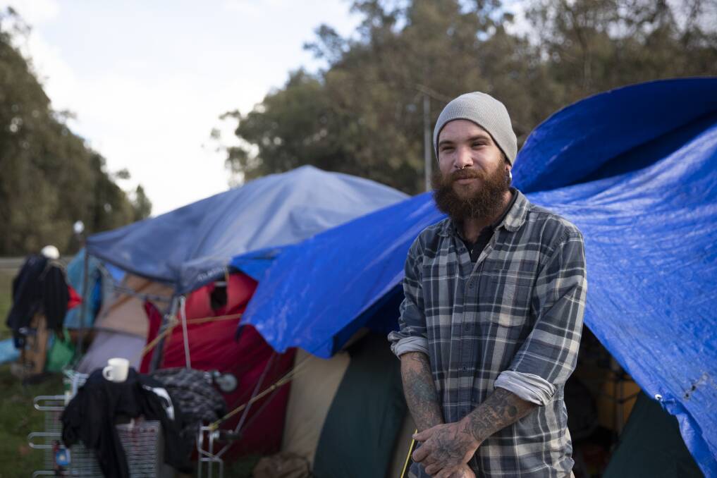 SLEEPING ROUGH: Matt Costello is another face among the homeless population living out of tents at Wilks Park. Picture: Madeline Begley 