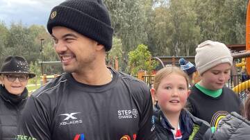 WARM WELCOME: Wagga welcomed Guy Sabastian on July 1 before sending him off on a 500-kilometre trek to Sydney with best friend Tim Freeburn to raise funds for mental health. Picture: Taylor Dodge