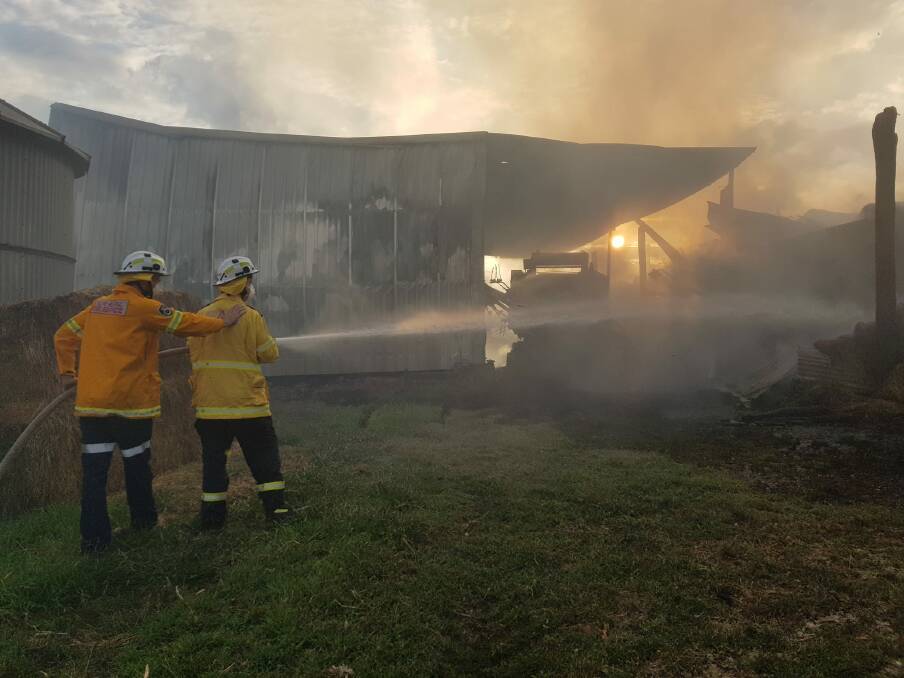 Burra Road fire leaves shed completely destroyed. Picture by North Gundagai Rural Fire Brigade 