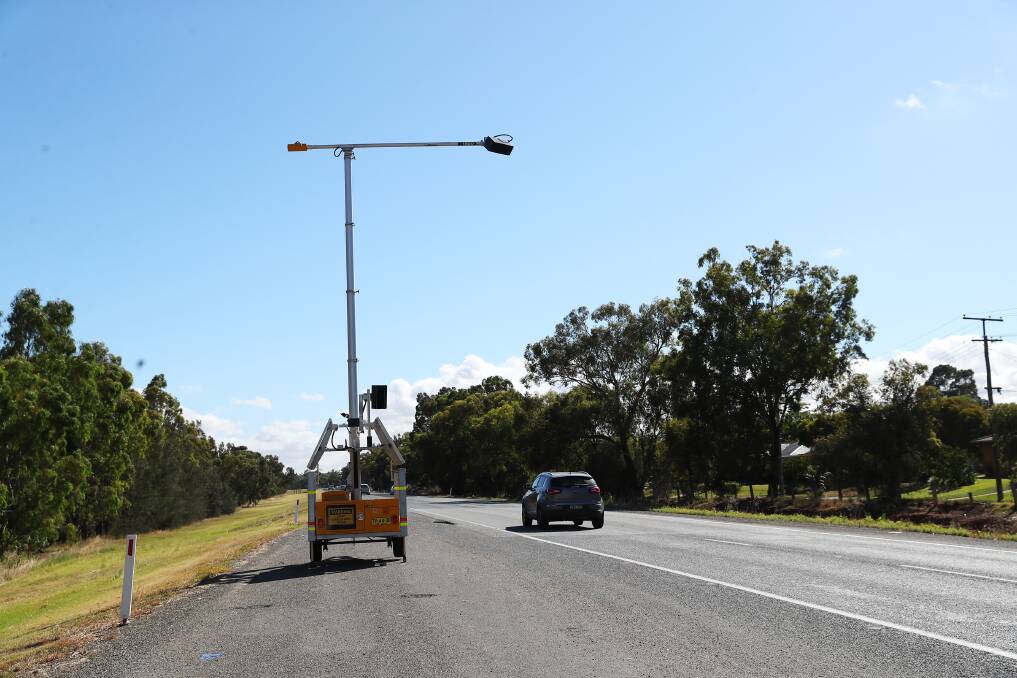 TARGETING DRIVERS: The mobile camera on the Sturt Highway on Tuesday morning. Picture: Emma Hillier 
