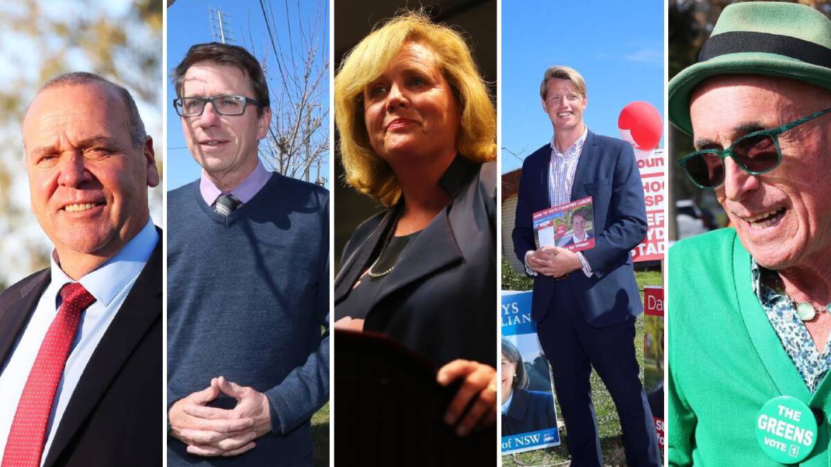 Wagga 2018 byelection candidates Paul Funnell, Joe McGirr, Julia Ham, Dan Hayes and Ray Goodlass. 