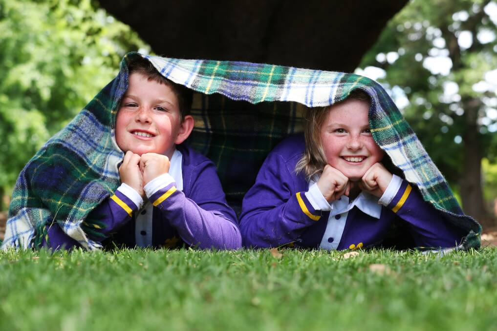 IN LOVING MEMORY: Tom, 11, and Bella Shumack, 11, are ready to campy out as part of Relay For Life 2020. Picture: Emma Hillier 