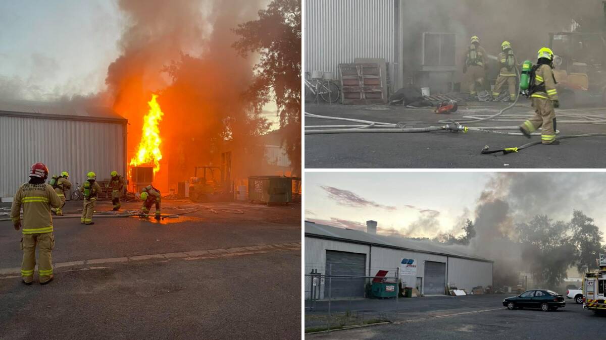 Crews on scene at the factory fire in Nagle Street. Picture: Fire and Rescue NSW Station 472 Turvey Park 
