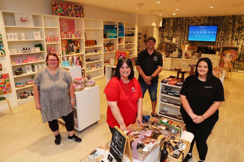 LOCALLY MADE: Wendy Smith, Sharon Hagen, Norm Carl, and Georgia Stockton have been busy since opening up inside Wagga Marketplace. Picture: Emma Hillier 