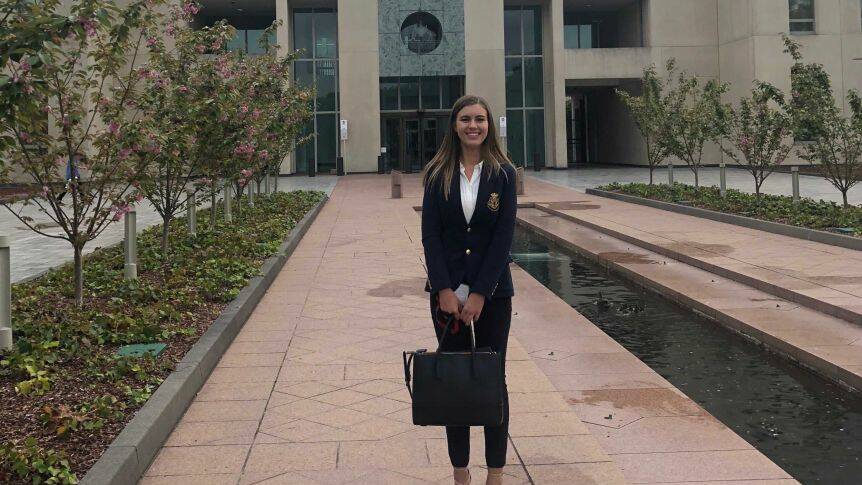 Brittany Higgins on her first day at her Parliament House job. Picture: Supplied