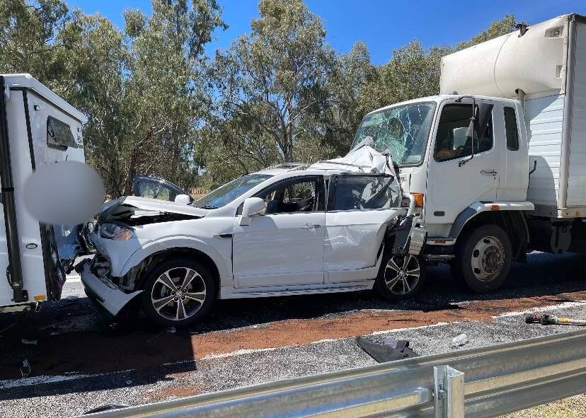 PILE-UP: Paramedics respond to a multi-vehicle crash on the Sturt Highway at Sandigo. Picture: NSW Ambulance 