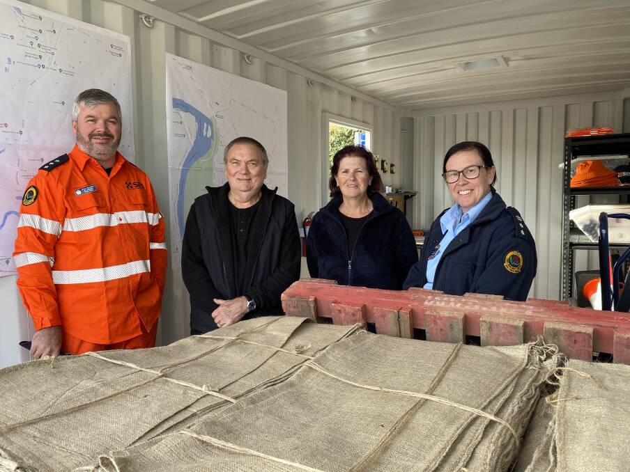 Jason McDonnell, Laurie Blowes, Robyn Dawson and Nichole Priest check out the new flood cache at North Wagga. 
