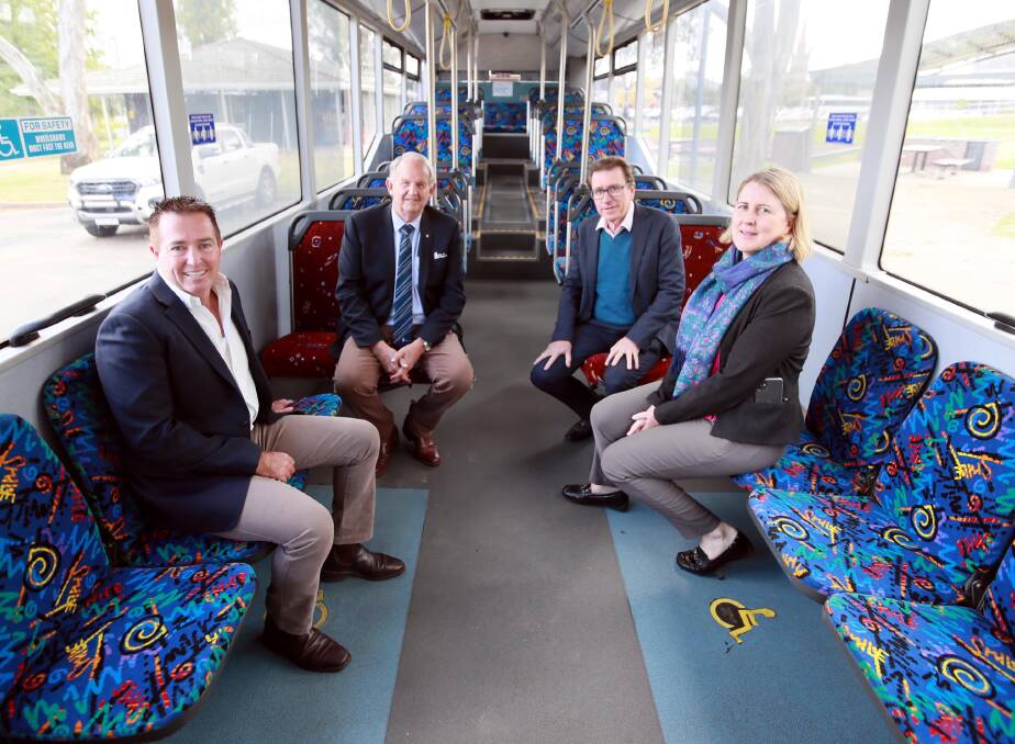 LOOKING TO THE FUTURE: Paul Toole, Greg Conkey, Joe McGirr and Sam Knight at Friday's announcement of Wagga's Transport Plan. Picture: Les Smith 