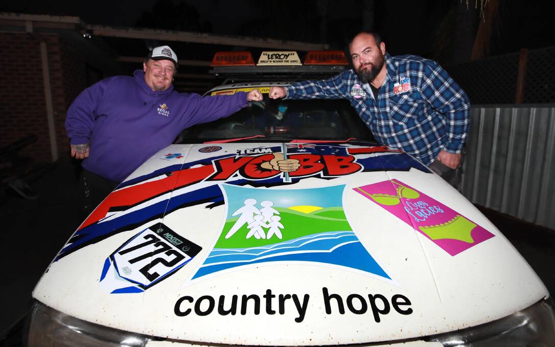 Ricky Hard and Dwight Sinclair are the Coolamon team for Riverina Redneck Rally. Picture: Les Smith 