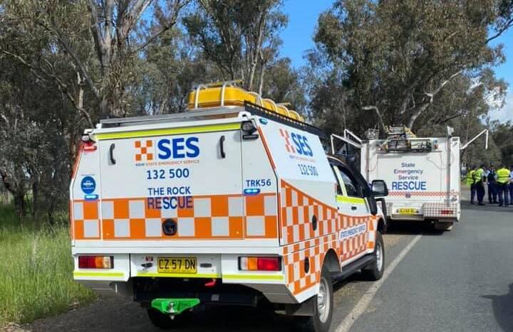 Emergency services respond to the crash at Holbrook Road. Picture: The Rock SES 