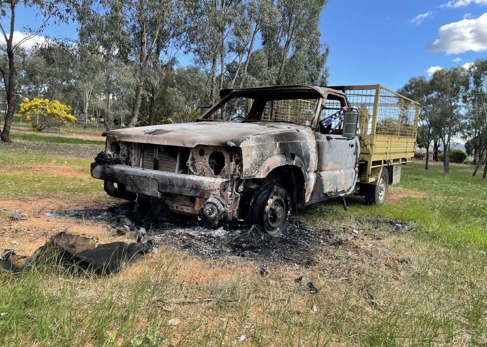 The Ford Courier was found by police burnt out in a park at Tolland. Picture: Annie Lewis 