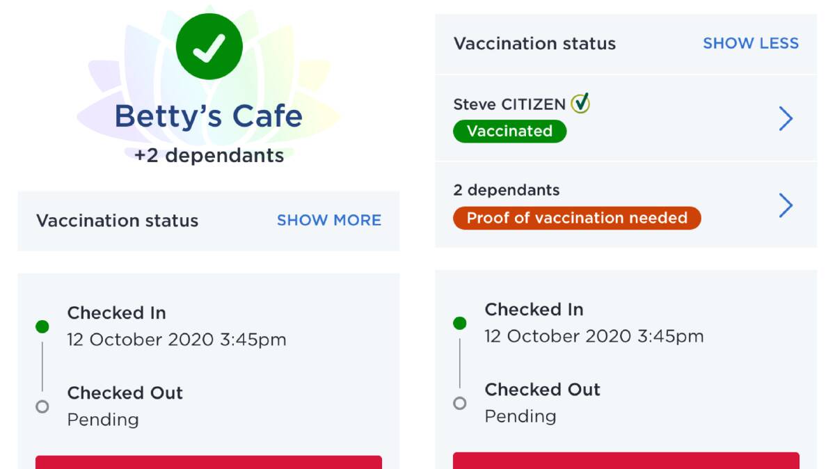 PROOF OF JAB: How the Service NSW app will look when vaccination status is included. Pictures: Supplied 