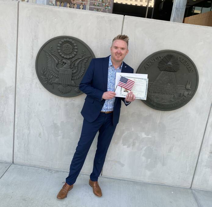 RIGHT TO VOTE: Brian Hodge at his citizenship ceremony in the United States in August 2020 which allowed him to vote at the November presidential election. Picture: Supplied 