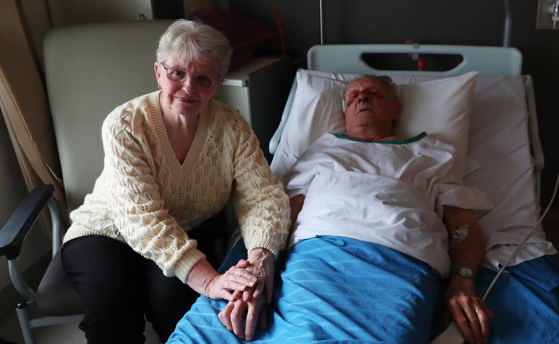 'UNPROVOKED': Robyn and Gerald Louttit at Wagga Base Hospital. Picture: Emma Hillier 
