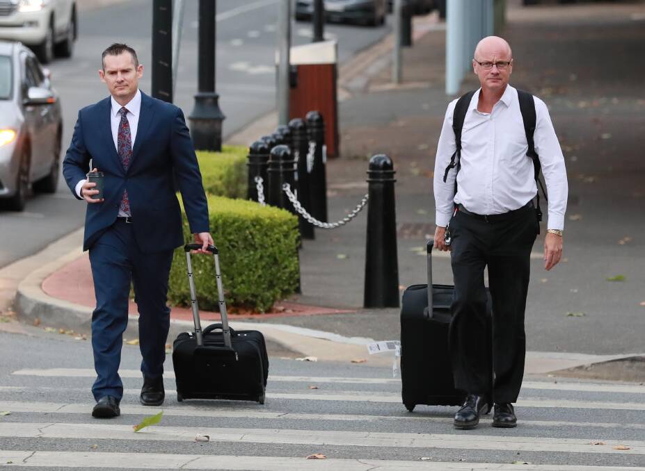 Solicitor Zac Tankard and barrister Mark Dennis arrive at court. Picture: Les Smith 